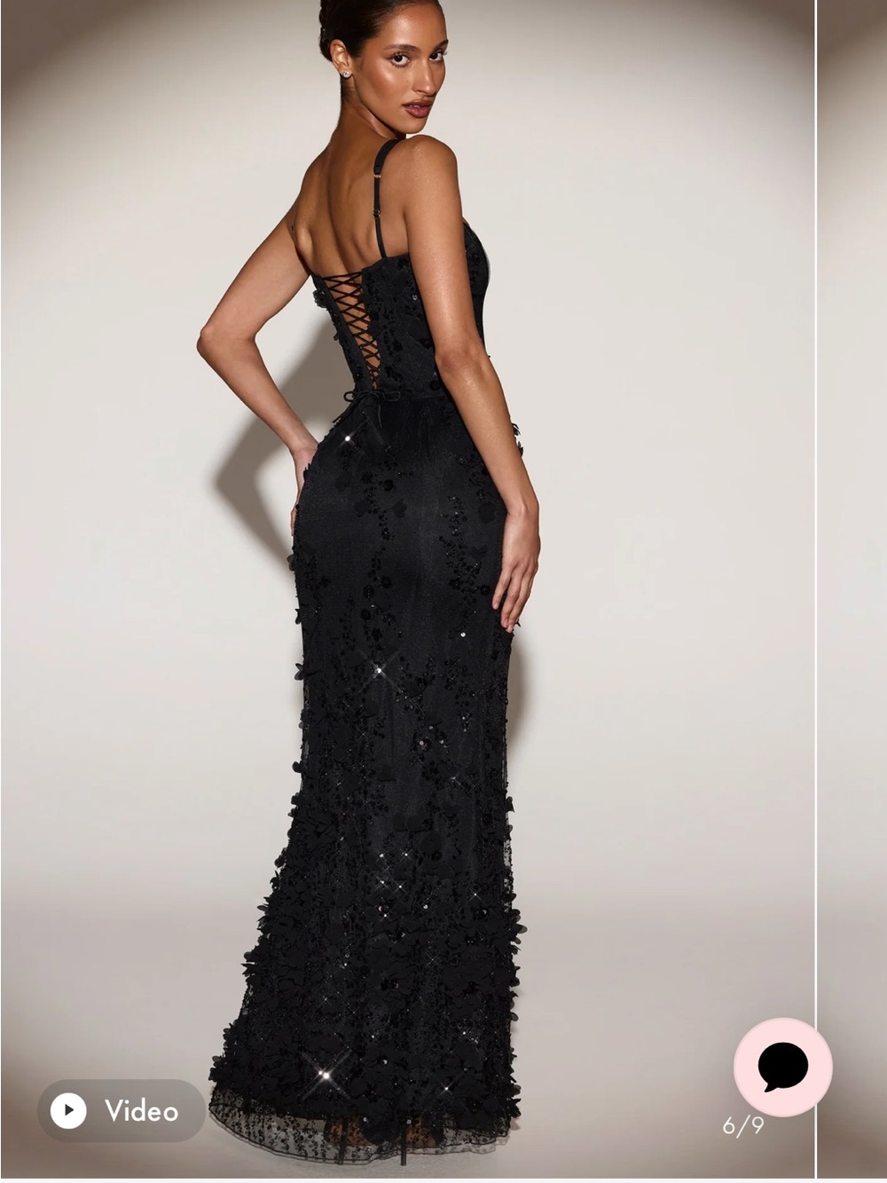 Oh Polly Vasanta Embellished Appliqué Soft-Scoop Corset Gown 10 Black NWT Maxi - Picture 5 of 14